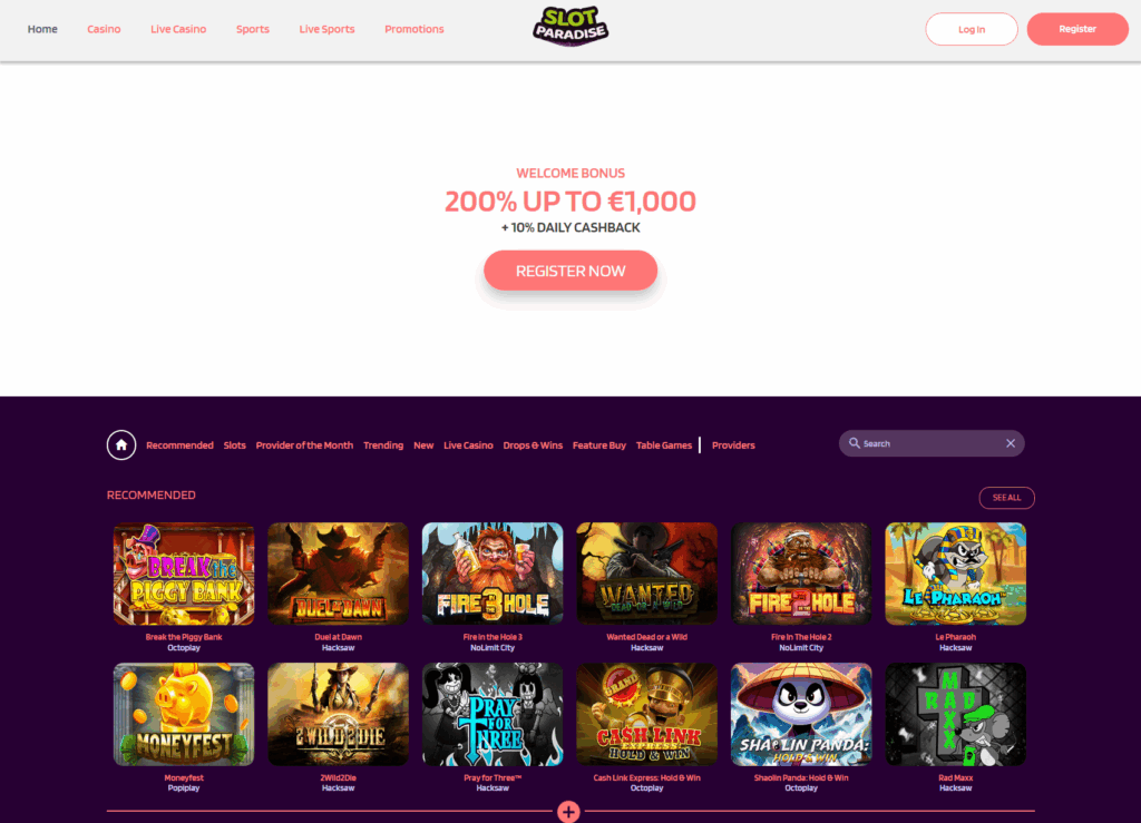 Slot Paradise Dashboard